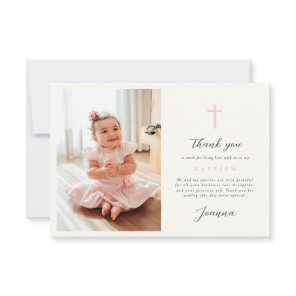 Flat Thank You Card Pink Stripes With Photo