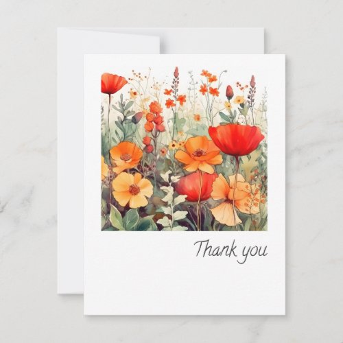 Flat THANK YOU Card simple red flowers design