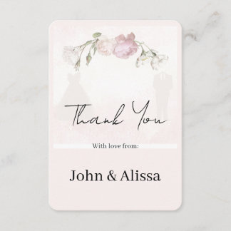 Flat Thank You Card Soft Pink Roses Wedding 