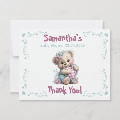 Flat Thank You Card Teddy Bear Baby Shower