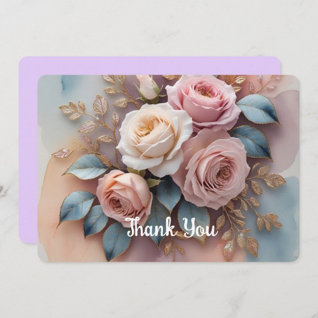 Flat Thank You Card with flowers background (Front/Back)