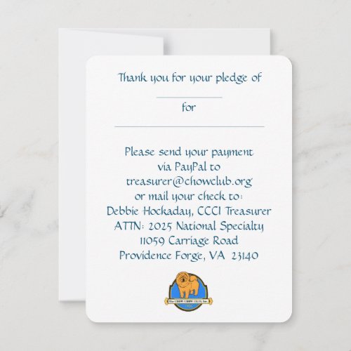 FLAT THANK YOU FOR YOUR PLEDGE CARD