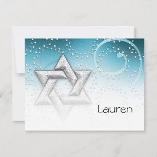 Flat Thank You Turquoise Shimmer Star of David Note Card