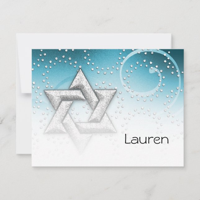 Flat Thank You Turquoise Shimmer Star of David Note Card (Front)