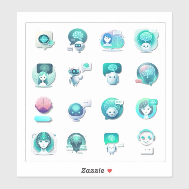 Flat Vector Collage of AI Assistant Illustrations  Sticker (Sheet)