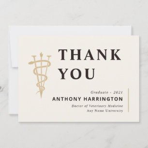 Flat Veterinary Symbol Black Gold Thank You Card