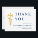 Flat Veterinary Symbol Blue Maize Thank You Card<br><div class="desc">Express your gratitude to your friends and family with these 7” x 5” flat veterinarian graduation thank you notes in blue lettering,  a maize yellow veterinary symbol on an white background. Customize with your name,  school and specialty.</div>