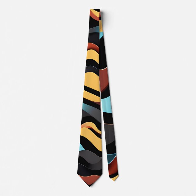 Flat Waves Yellow Blue Retro Geometric Pattern Neck Tie (Front)