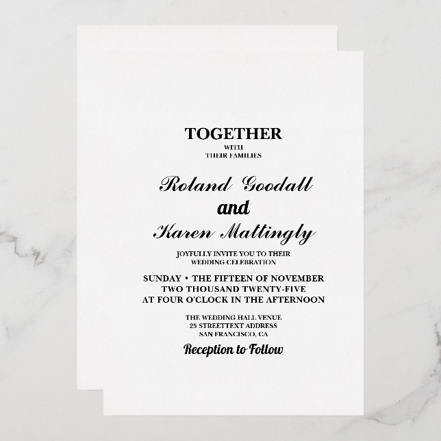 Flat Wedding  Foil Invitation (Front/Back)
