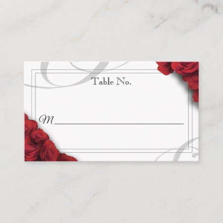Flat Wedding Place Card With Red Roses