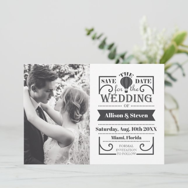 Flat White Save The Date Wedding Card (Standing Front)