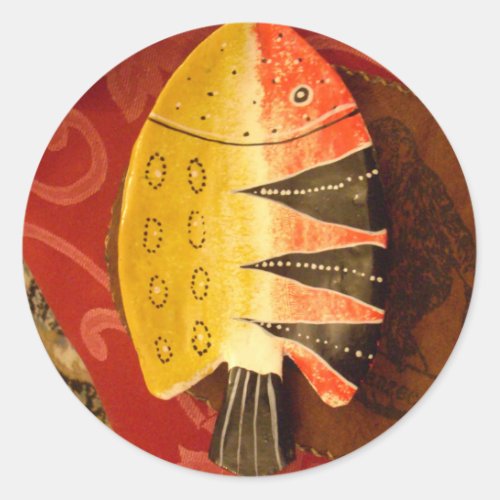 flat yellow and red fish with black stripesjpg classic round sticker