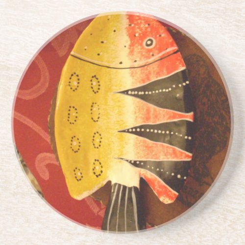 flat yellow and red fish with black stripesjpg drink coaster