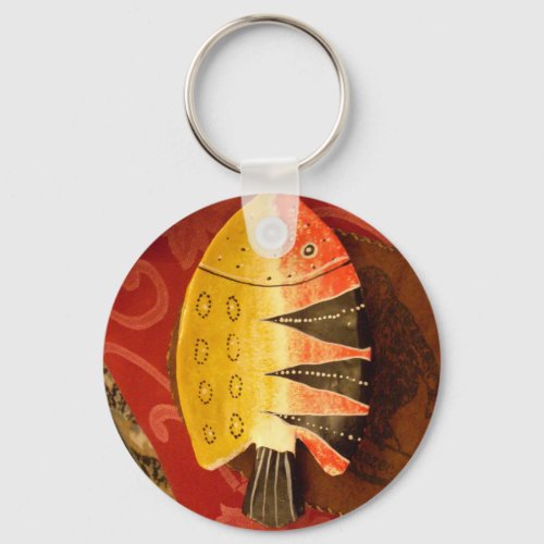 flat yellow and red fish with black stripesjpg keychain