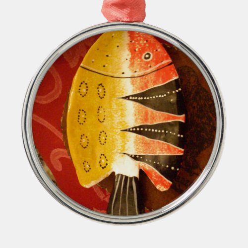 flat yellow and red fish with black stripesjpg metal ornament