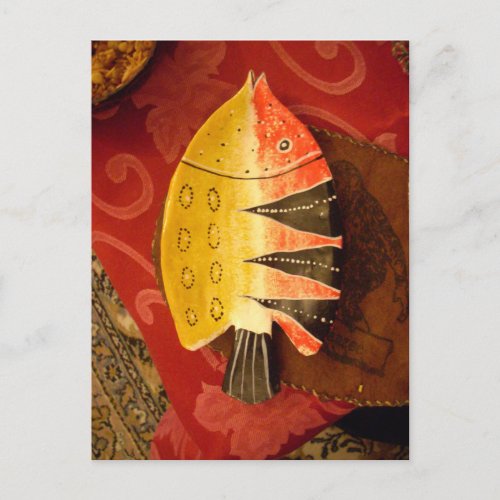 flat yellow and red fish with black stripesjpg postcard