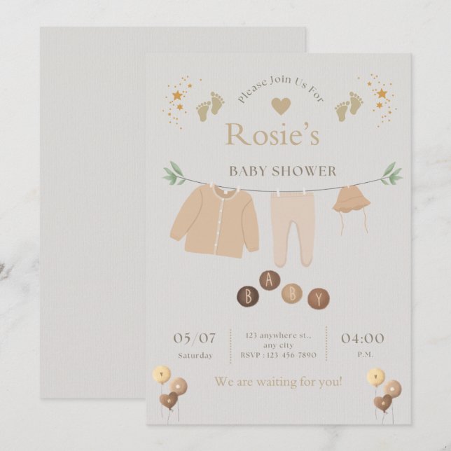 Flate Baby Shower Invitation  (Front/Back)