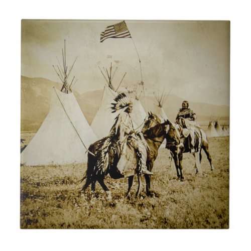Flathead Indians Vintage Native American Warriors Ceramic Tile