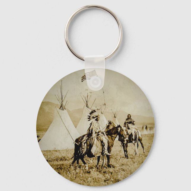 Flathead Indians Vintage Native American Warriors Keychain (Front)