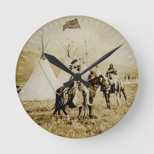 Flathead Indians Vintage Native American Warriors Round Clock