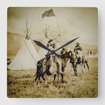 Flathead Indians Vintage Native American Warriors Square Wall Clock by scenesfromthepast at Zazzle