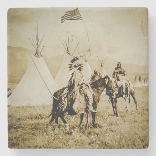 Flathead Indians Vintage Native American Warriors Stone Coaster