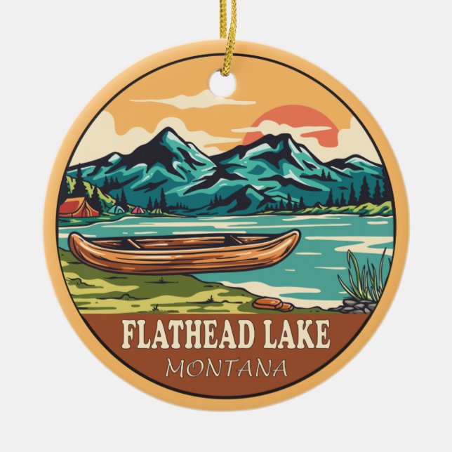 Flathead Lake Montana Boating Fishing Emblem Ceramic Ornament (Front)