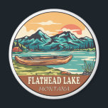 Flathead Lake Montana Boating Fishing Emblem Magnet<br><div class="desc">Flathead Lake hand drawn illustration with canoe,  tents,  and mountains in the background. Perfect for anyone who loves to visit Flathead Lake.</div>