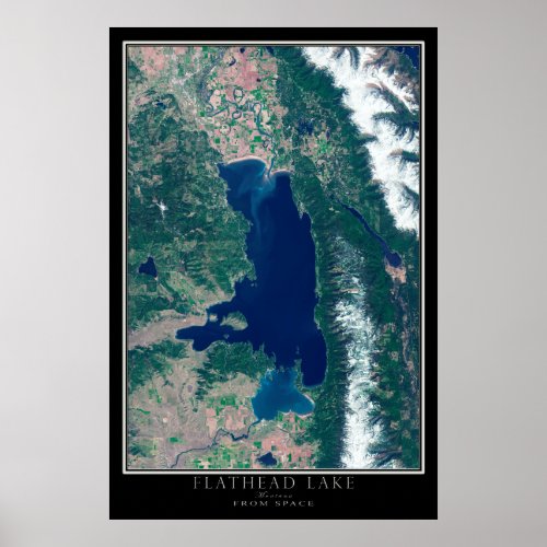 Flathead Lake Montana From Space Satellite Map Poster