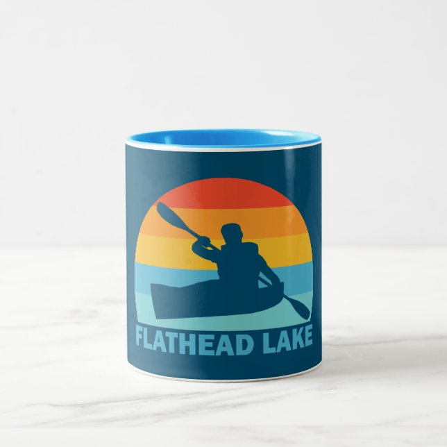 Flathead Lake Montana Kayak Two-Tone Coffee Mug (Center)