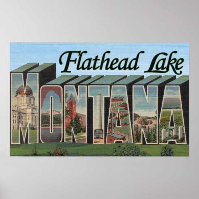 Flathead Lake, Montana - Large Letter Scenes Poster (Front)