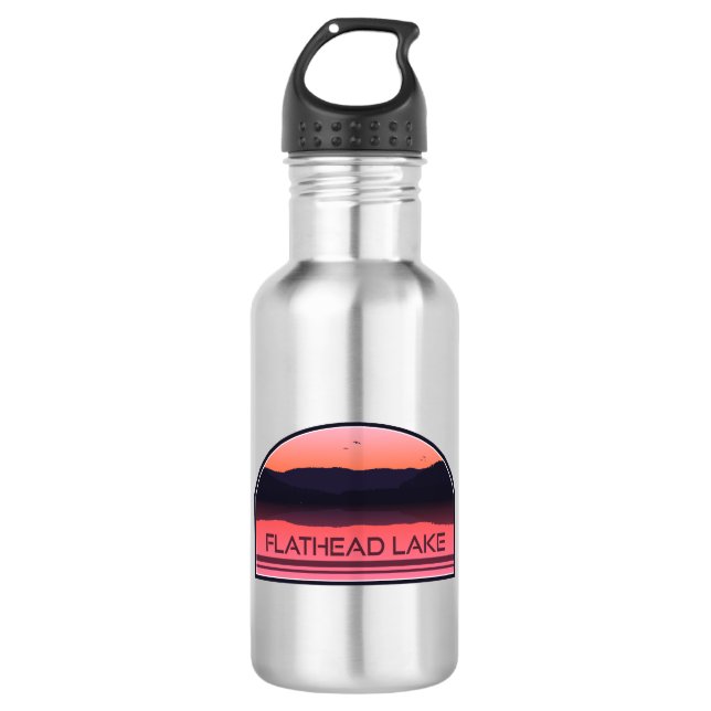 Flathead Lake Montana Red Sunrise Stainless Steel Water Bottle (Front)