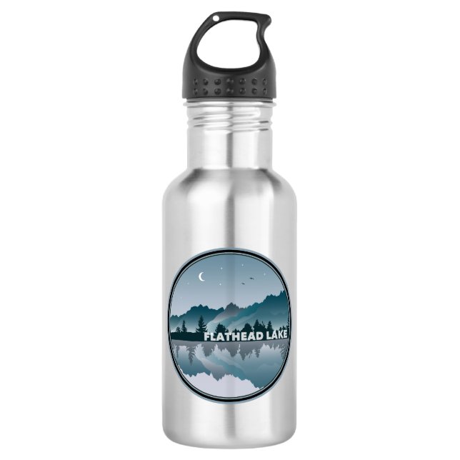 Flathead Lake Montana Reflection Stainless Steel Water Bottle (Front)