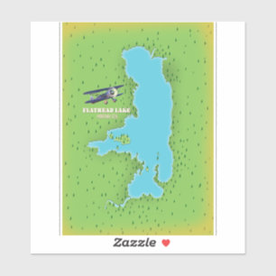 Flathead Lake Montana USA map travel poster. Sticker