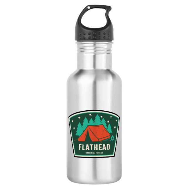 Flathead National Forest Camping Stainless Steel Water Bottle (Front)