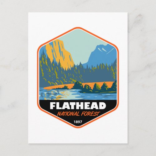 Flathead National Forest Montana Vintage Emblem Postcard