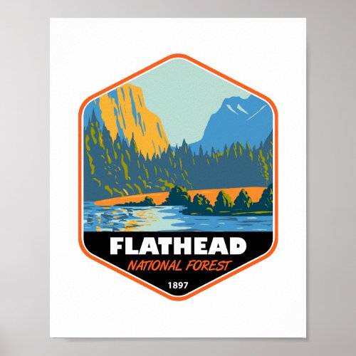 Flathead National Forest Montana Vintage Emblem Poster
