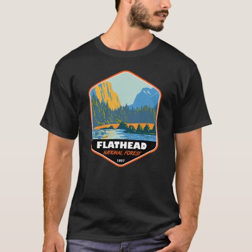 Flathead National Forest Montana Vintage Emblem T_Shirt