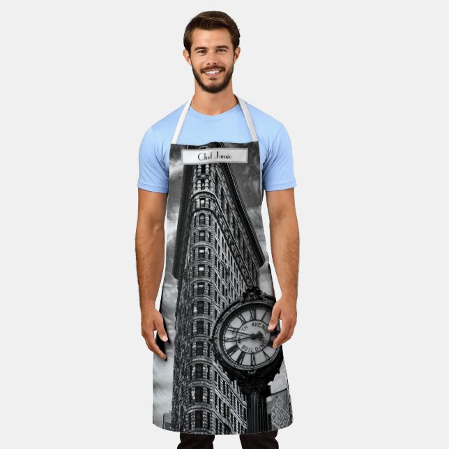 Flatiron Building and Clock in Black and White 1C2 Apron (Worn)