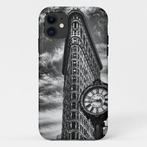 Flatiron Building and Clock in Black and White 1C2 iPhone 11 Case