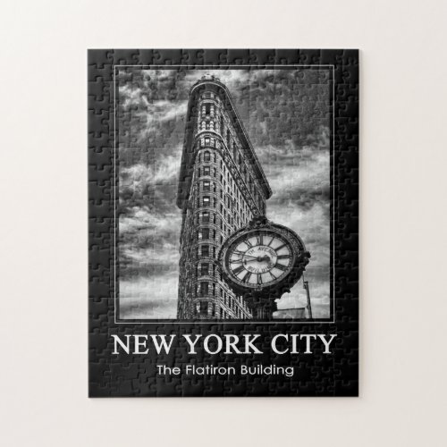 Flatiron Building and Clock in Black and White 1C Jigsaw Puzzle