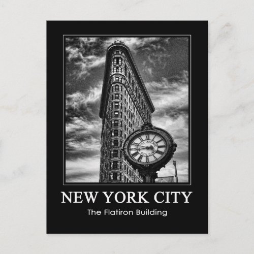 Flatiron Building and Clock in Black and White 1C Postcard