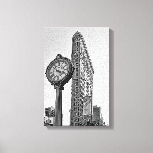 Flatiron Building and Clock in Black and White 2 Canvas Print