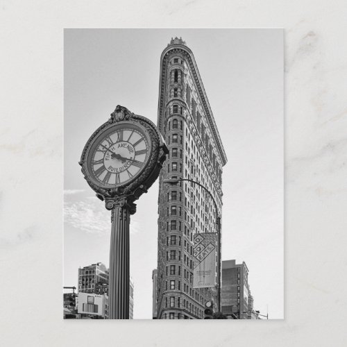 Flatiron Building and Clock in Black and White 2 Postcard