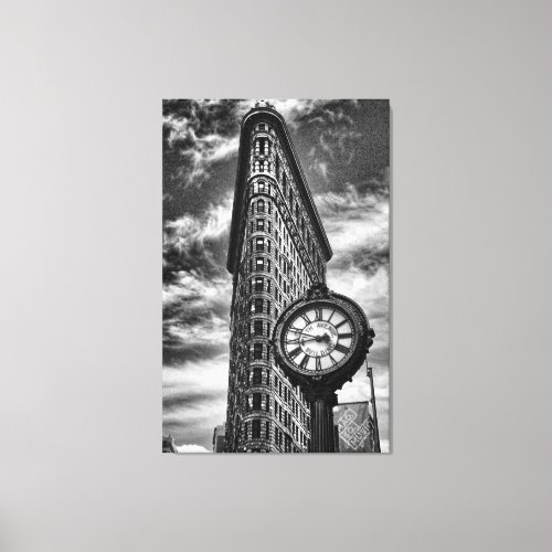 Flatiron Building and Clock in Black and White Canvas Print