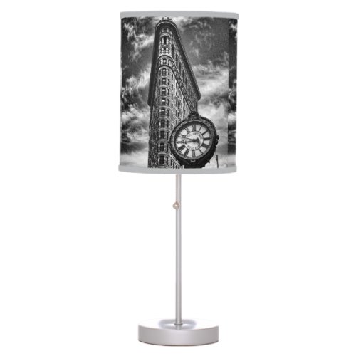 Flatiron Building and Clock in Black and White Table Lamp