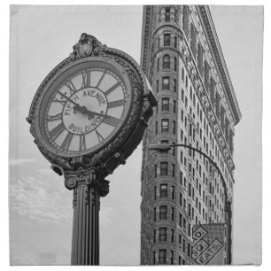 Flatiron Building and Clock in Black White #2 Napkin