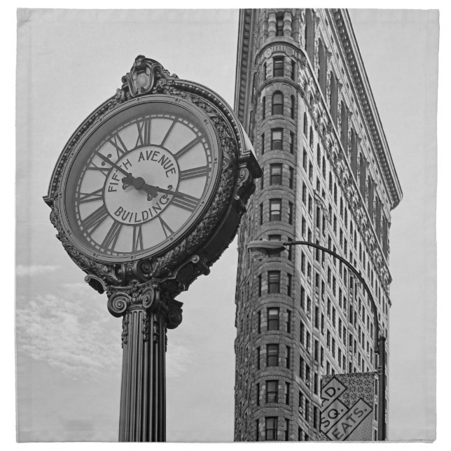 Flatiron Building and Clock in Black White #2 Napkin (Front)