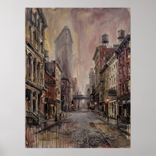 Flatiron District Street With Cobblestone Tracks Poster