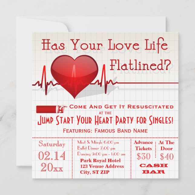 Flatlined Heart Graph Anti-Valentine's Day Invite (Front)